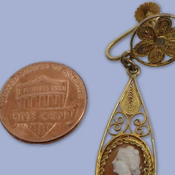 835 Silver Antique/Vintage Italian Carved Shell Cameo Earrings - Picture 2 of 11